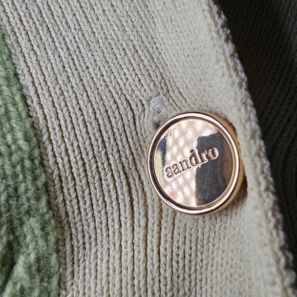 Sandro Paris Espoir Oversized Perforated Wool Cardigan Vest Sage Green Sz 1 / S - Picture 6 of 16